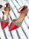 Red Leather Pointed Toe Platform 5cm Heels for Casual Party Office 