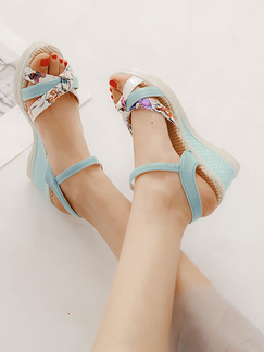 Sky Blue Colorful Leather Open Toe Platform 7cm Wedges for Casual Party