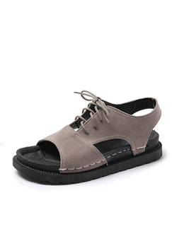 Grey and Black Suede Open Toe Platform 4cm Lace Up Sandals for Casual