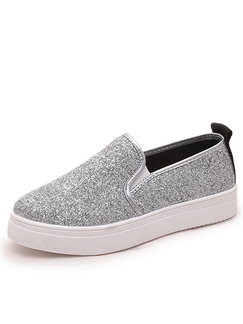 Grey and White Canvas Round Toe Platform 3.5cm Slip Rubber Shoes for Casual Sporty
