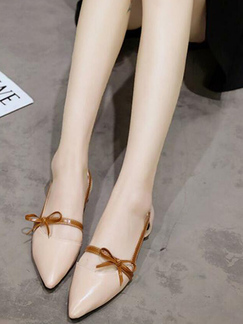 Beige and Brown Leather Pointed Toe Platform 1cm Flats for Party Office Casual