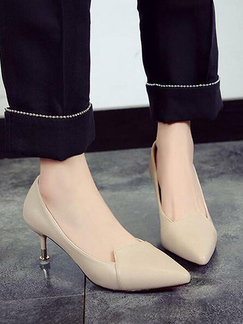 Beige Leather Pointed Toe Platform 4.5cm Stiletto Heel for Party Evening