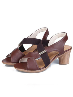 Brown Leather Peep Toe Platform 6.5cm Chunky Heels for Casual Party Office