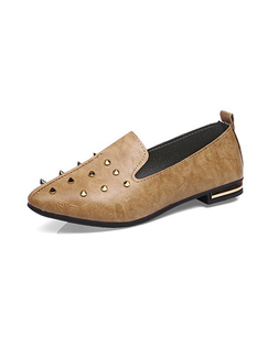 Brown Leather Pointed Toe Platform 1.5cm Low Heels for Casual