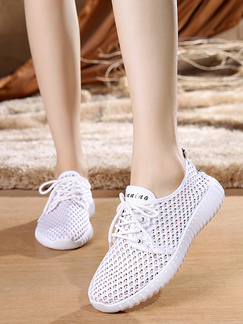 White Polyester Round Toe Platform 3cm Lace Up Rubber Shoes for Casual Sporty