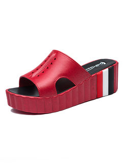 Red PVC Open Toe Platform 6.5cm Wedges Loafer Chunky Heel for Casual