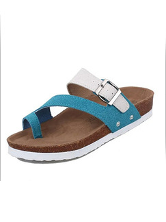 Blue White and Brown Suede Open Toe Platform Instep Strap 3cm Sandals