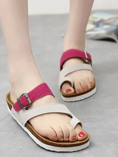 Red White and Brown Suede Open Toe Platform Instep Strap 3cm Sandals