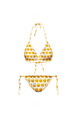 Yellow and White Slim Printed Bikini Hang Neck Sling Band Polyester and Elasticity Swimwear