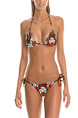 Colorful Slim Printed Bikini Hang Neck Sling Band Polyester and Elasticity Swimwear 