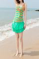 Green and Orange Contrast Stripe Fission Chest Pad Polyester and Elasticity Swimwear  