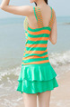 Green and Orange Contrast Stripe Fission Chest Pad Polyester and Elasticity Swimwear