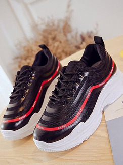 Black and White Red Leather Round Toe Platform 5cm Lace Up Rubber Shoes for Casual Sporty