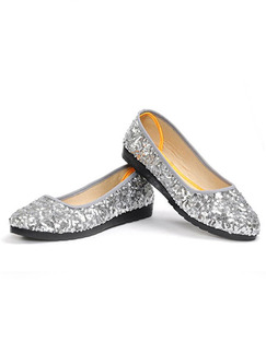 Silver and Black Sequins Round Toe Platform 2cm Flats for Casual Party