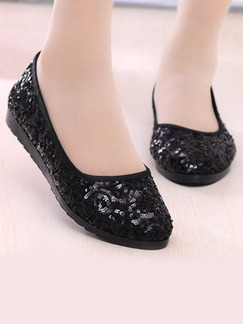 Black Sequins Round Toe Platform 2cm Flats for Casual Party