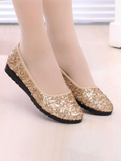 Black and Golden Sequins Round Toe Platform 2cm Flats for Casual Party
