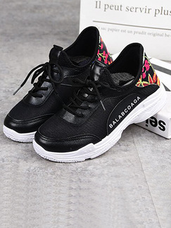 Black and White Mesh Fabric Round Toe Platform 4cm Lace Up Rubber Shoes for Casual Sporty