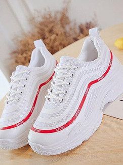 White Leather Round Toe Platform 5cm Lace Up Rubber Shoes for Casual Sporty