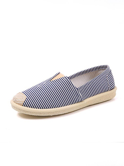 Blue and Beige Canvas Round Toe Platform 2cm Flats for Casual