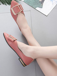 Pink Leather Pointed Toe Platform 2cm Flats for Casual Party Office