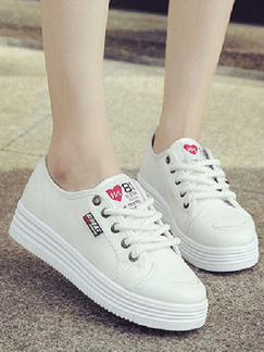 White Canvas Round Toe Platform 4cm Lace Up Rubber Shoes for Casual