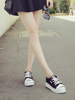 Black and White Canvas Round Toe Platform 4cm Lace Up Rubber Shoes for Casual