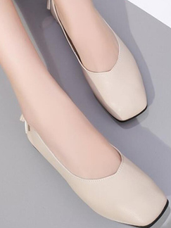 Beige Leather Round Toe Platform 1cm Flats for Casual Party