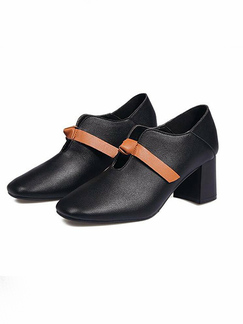 Black Leather Round Toe Platform 6cm Chunky Heels for Casual Party