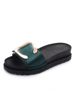 Black and Green Leather Open Toe Platform 4cm Sandals for Casual
