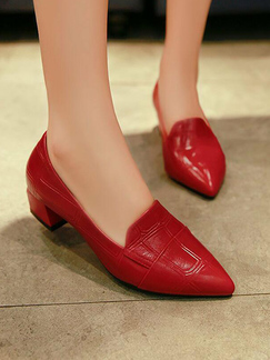 Red Leather Pointed Toe Platform 4cm Low Chunky Heels for Casual Party Office
