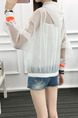 White Hooded Linking Contrast Ribbed Adjustable Waist See-Through Bat Zipped Long Sleeve Top for Casual