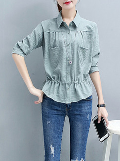 Grey Slim Shirt Stripe Elastic  Plus Size Top for Casual Office Party