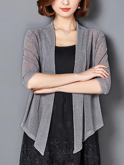 Grey Loose Cardigan Shiner Asymmetrical Hem Plus Size Top for Casual Office Party