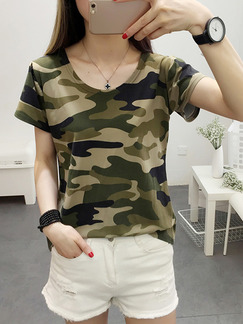 Camoflouge Knitted Plus Size Printed Top for Casual