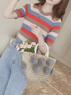 Colorful Knitted Slim Stripe Top for Casual