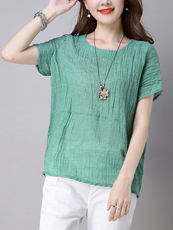 Green Literary Plus Size Loose Top for Casual