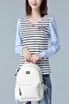 White and Blue Knitted Plus Size Stripe Contrast Linking Embroidery Top for Casual Party