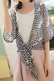 Black and White Chiffon Printed Shawl Asymmetrical Hem Top for Casual
