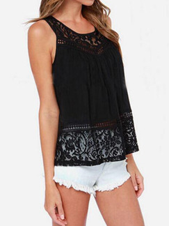 Black Lace Linking Furcal Slim Top for Casual Party