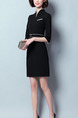 Black Plus Size Contrast Slim A-Line V Neck Pockets Dress for Casual Office