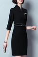 Black Plus Size Contrast Slim A-Line V Neck Pockets Dress for Casual Office