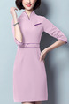 Pink Plus Size Contrast Slim A-Line V Neck Pockets Dress for Casual Office