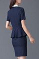 Blue Plus Size Two-Piece Slim Linking Collar Ruffled Over-Hip Furcal Invisible Zipper Back Dress for Casual Office