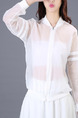 White Contrast Linking Stand Collar See-Through Long Sleeve Cardigan for Casual