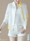 White and Yellow Contrast Linking Stand Collar See-Through Ribbon Long Sleeve Cardigan for Casual
