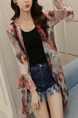 Red White and Black Chiffon Plus Size Printed Flare Sleeve See-Through Long Sleeve Coat for Casual