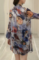 Colorful Chiffon Plus Size Printed Flare Sleeve See-Through Coat for Casual