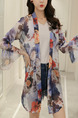 Colorful Chiffon Plus Size Printed Flare Sleeve See-Through Coat for Casual