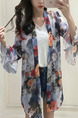 Colorful Chiffon Plus Size Printed Flare Sleeve See-Through Coat for Casual