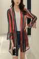 Black and Red Chiffon Plus Size Stripe Flare Sleeve See-Through Coat for Casual